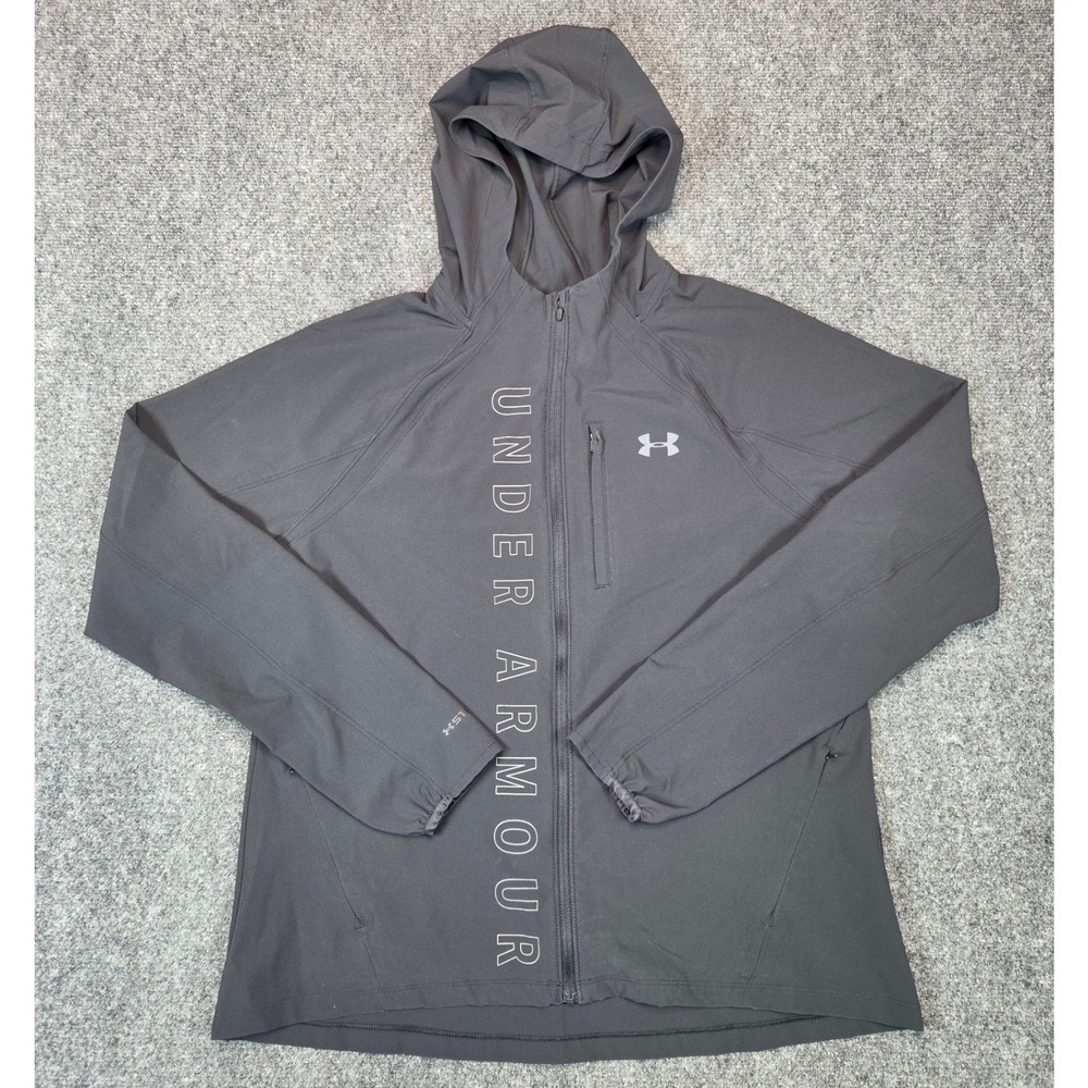 Under Armour ColdGear Running Jacket Womens Large Black Storm Hooded Full Zip